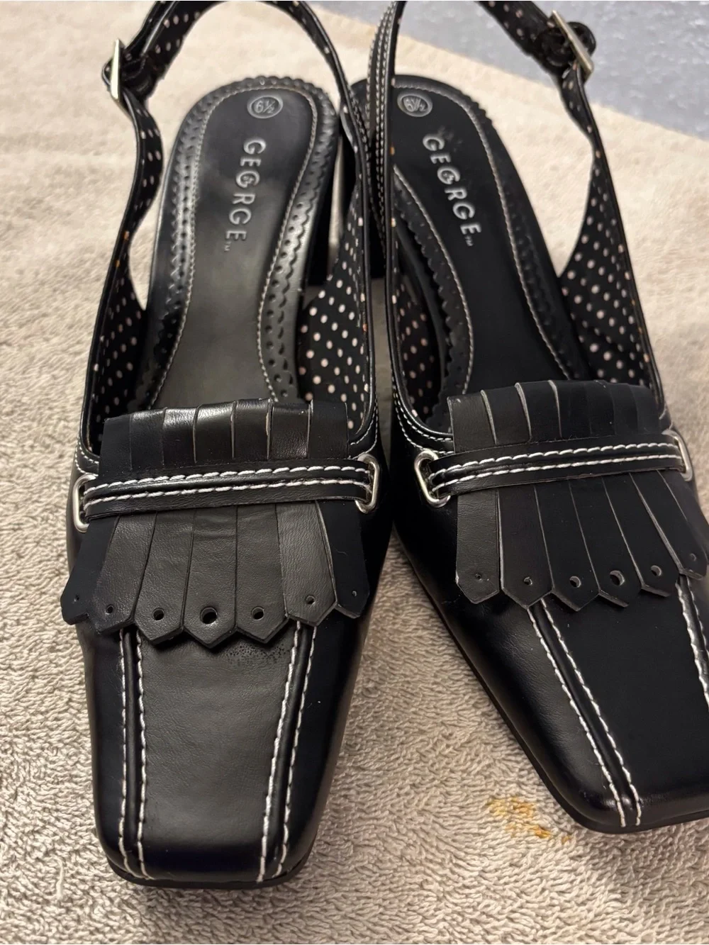 George Black Slingback Heels with Fringe and Contrast Stitching SZ 6.5 MARA